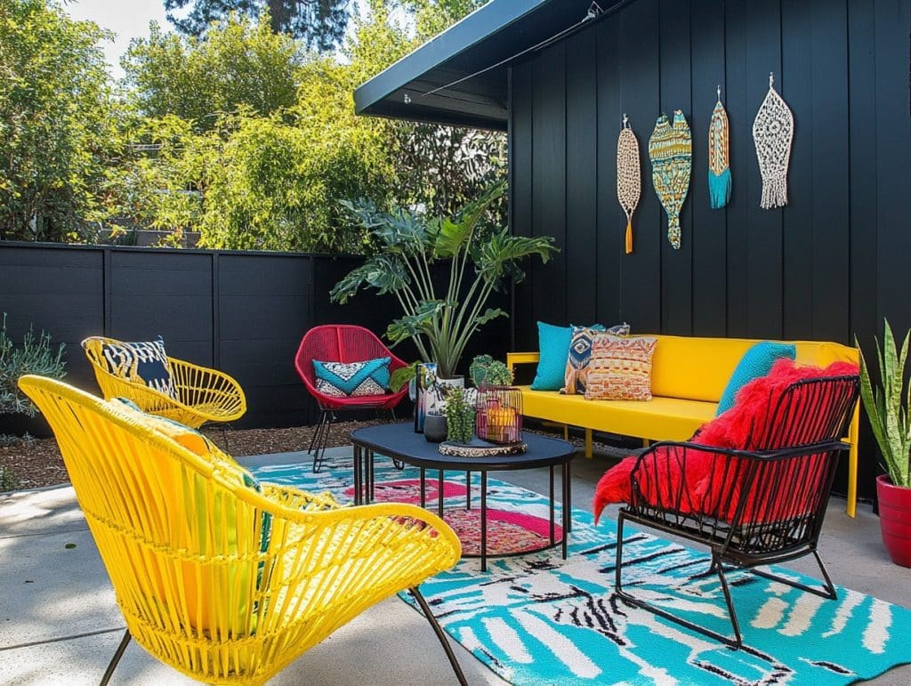 Black Wall with Contrasting Bright Furniture