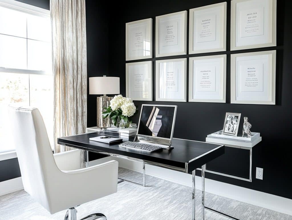 Black Wall with Framed Motivational Quotes