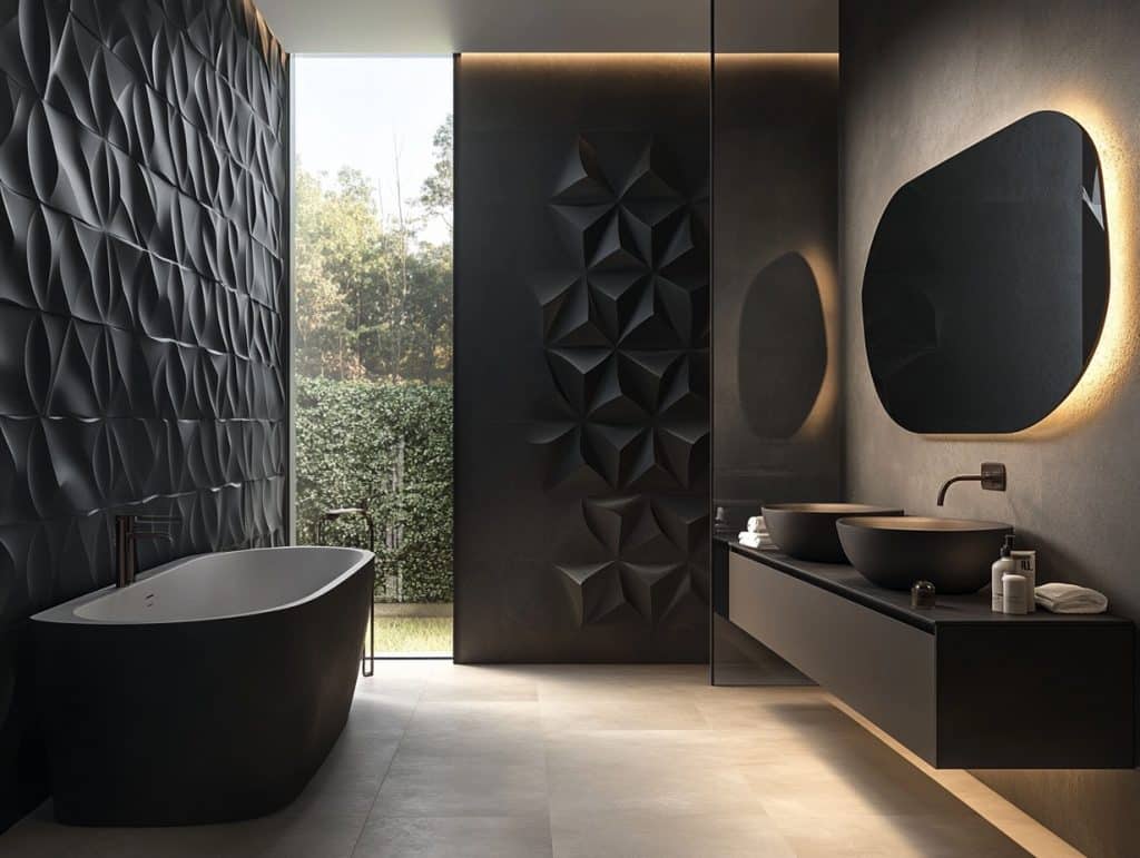 Black Wall with Geometric 3D Tiles