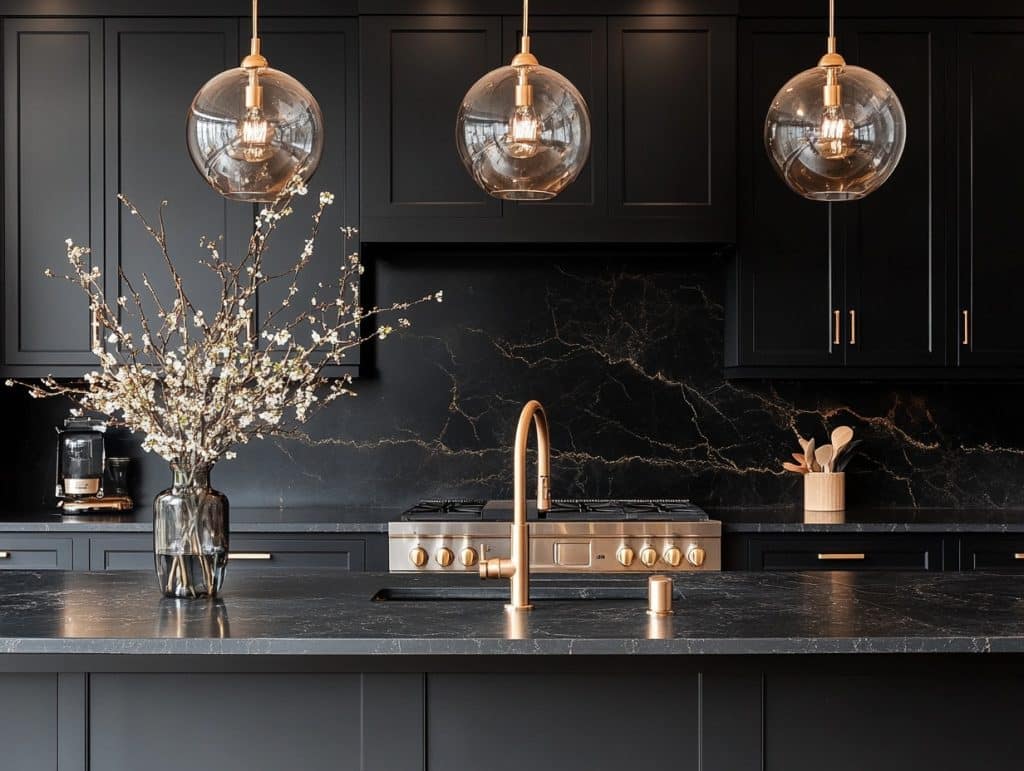 Black Wall with Gold or Copper Hardware Accents