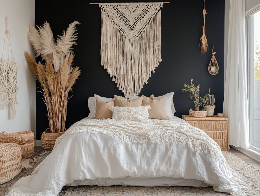 Black Wall with Hanging Macramé or Boho Art