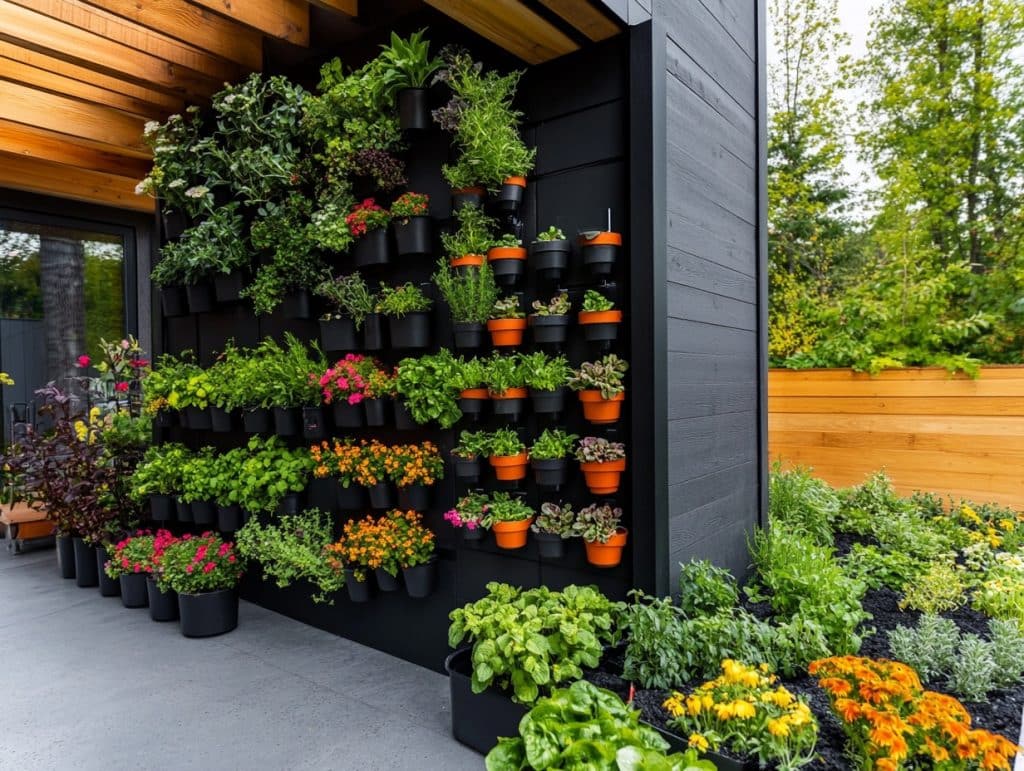 Black Wall with Vertical Planters