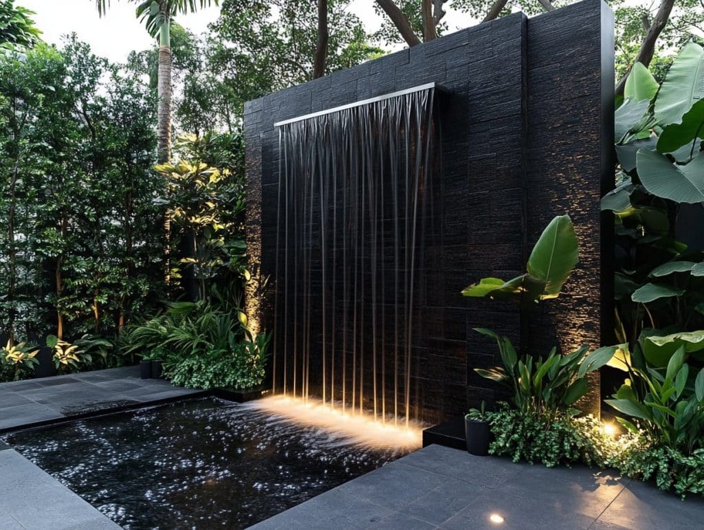 Black Wall with a Water Feature or Fountain