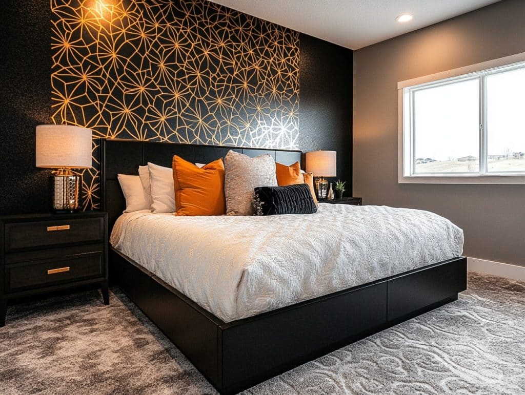 Black with a Stenciled Metallic Pattern