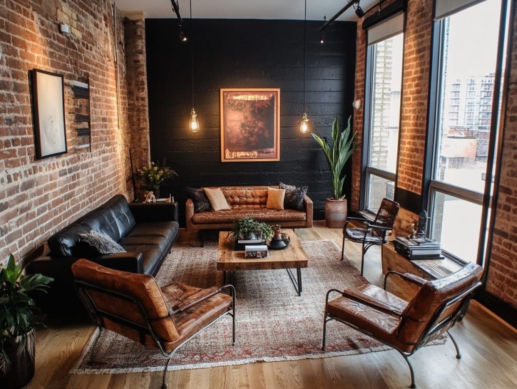 Industrial-Style Black with Exposed Brick