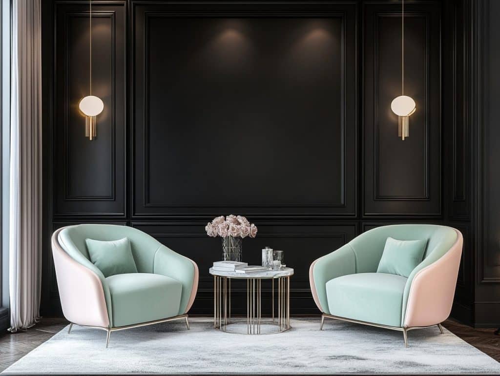 Matte Black Wall Paired with Soft Pastel Decor