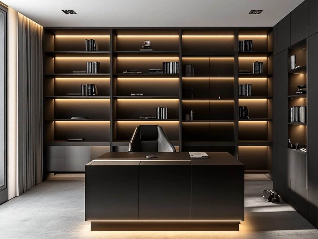 Matte Black with LED Strip Lighting for Focus