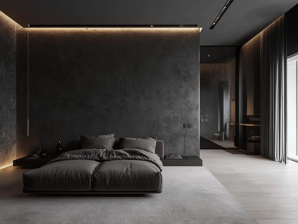 Textured Black Wall with Faux Concrete Finish