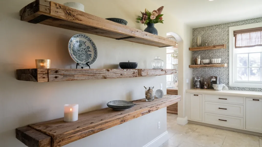 Install Floating Shelves Made of Reclaimed Wood
