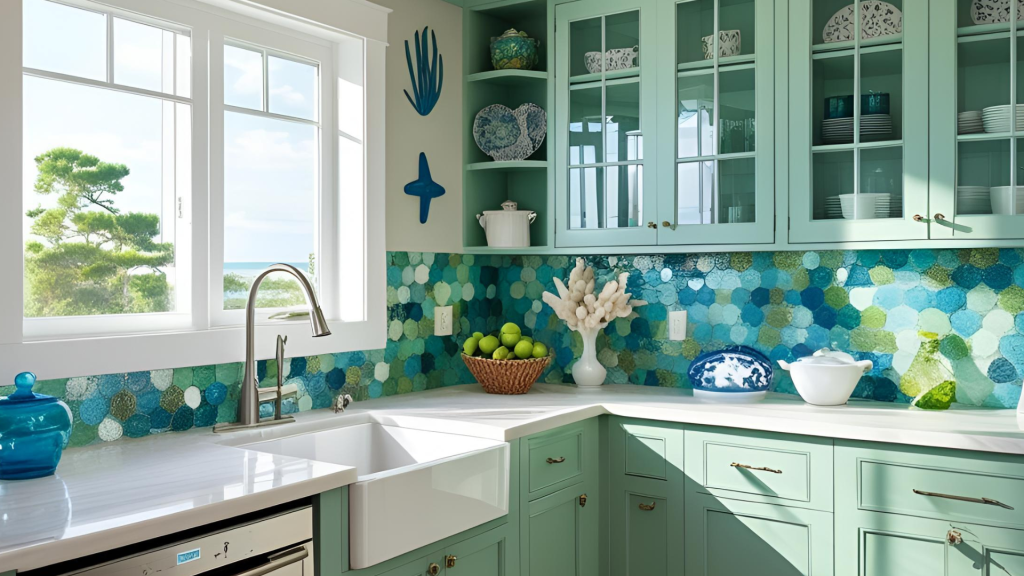 Mosaic Tiles in Sea Glass Shades