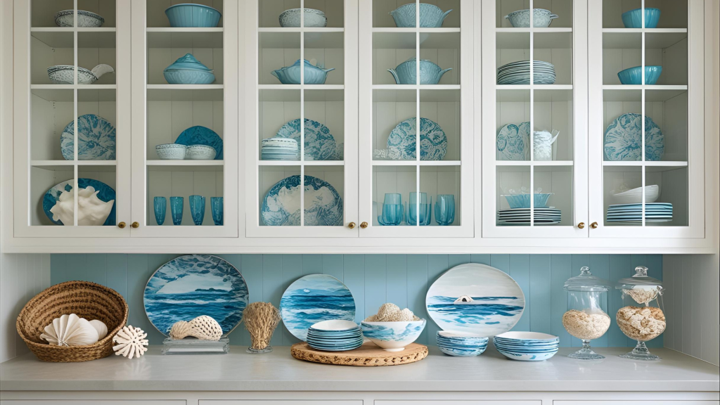 Use Clear Glass Cabinet Doors to Display Beach Decor