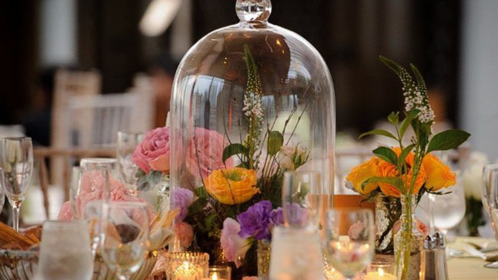 Glass Cloche with Flowers