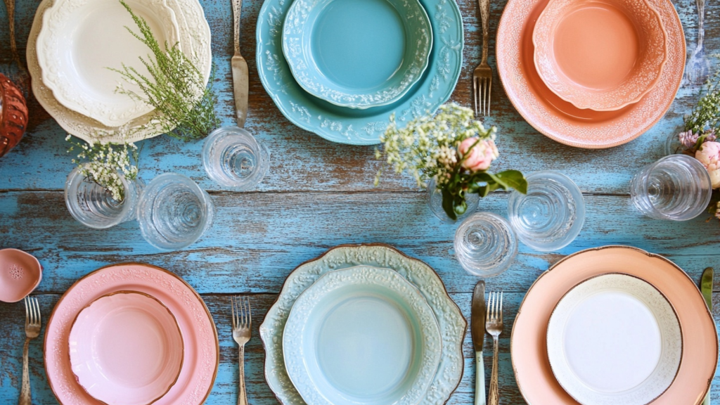 Mismatched Plates and Glassware