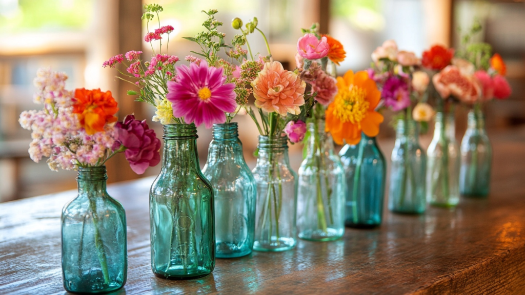 Recycled Glass Bottles as Vases