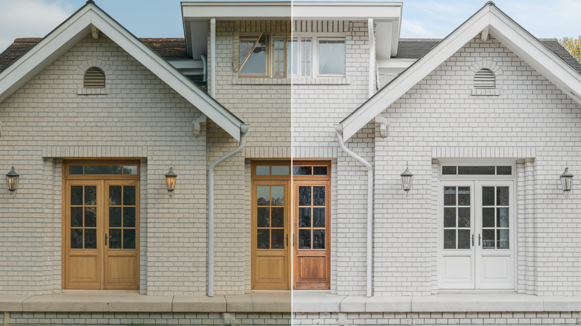 Light Gray Brick to White with Wooden Accents