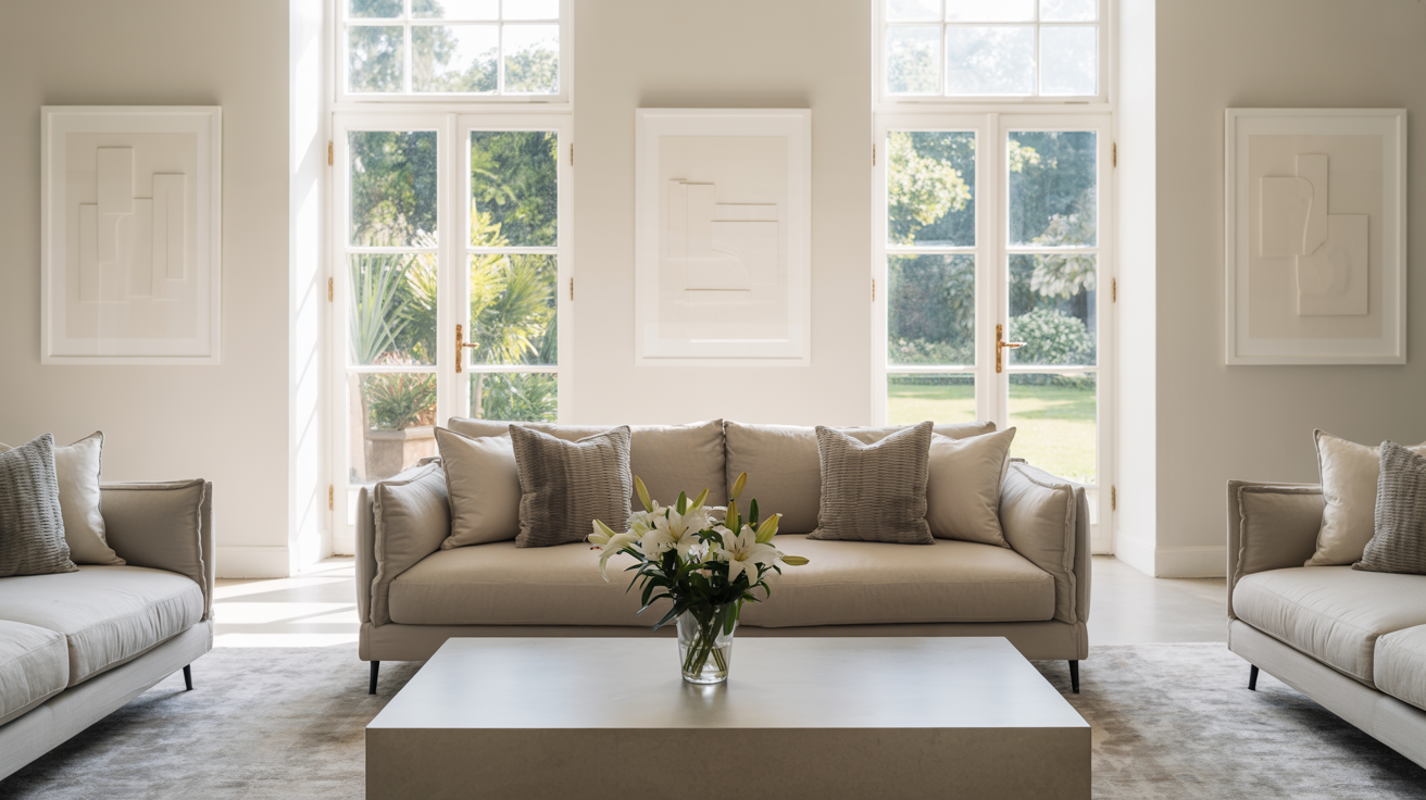 beige gray with white accents