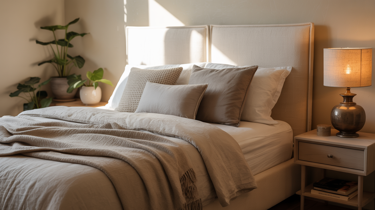 beige warm gray bedroom