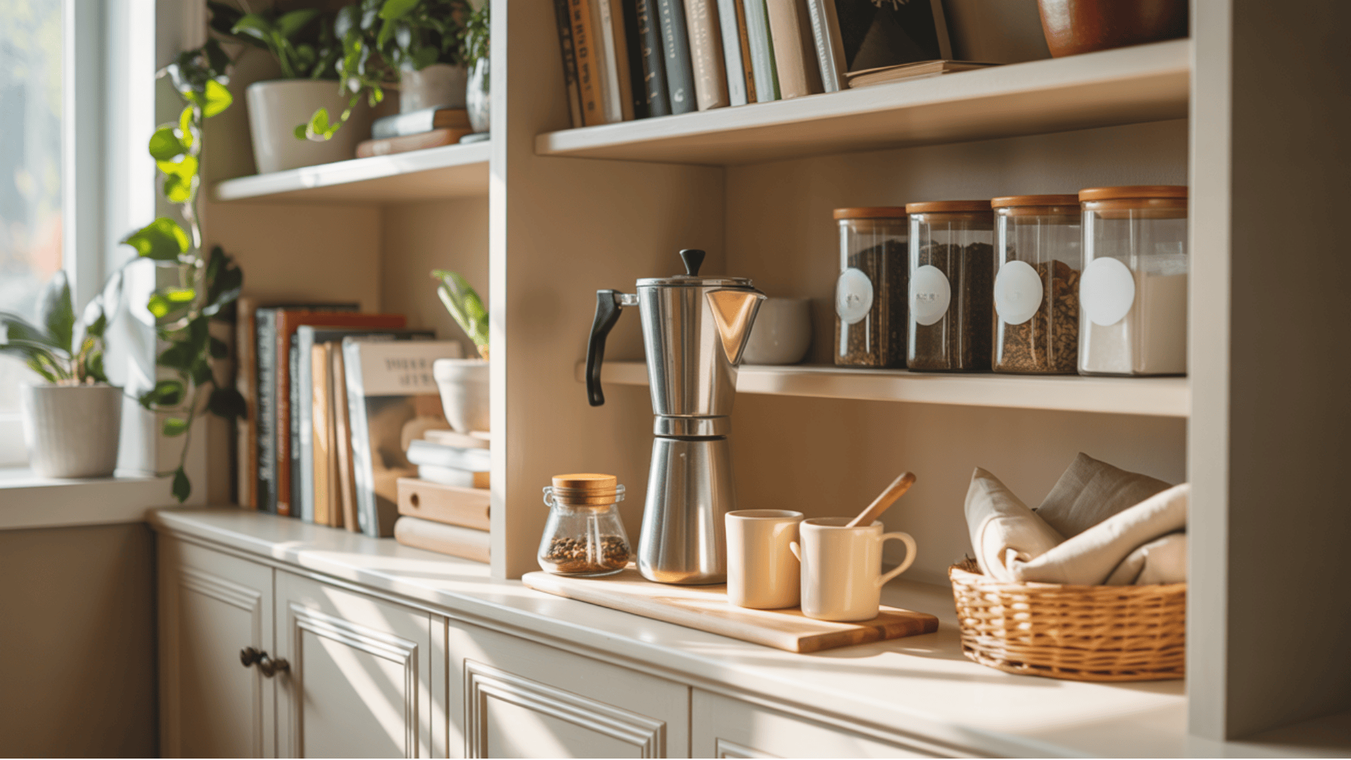 bookshelf coffee nook