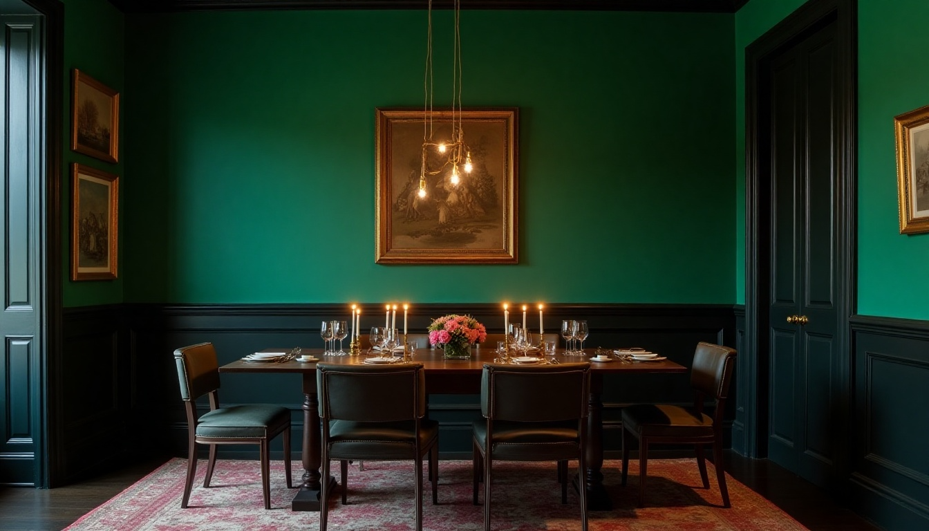 green walls with black baseboards