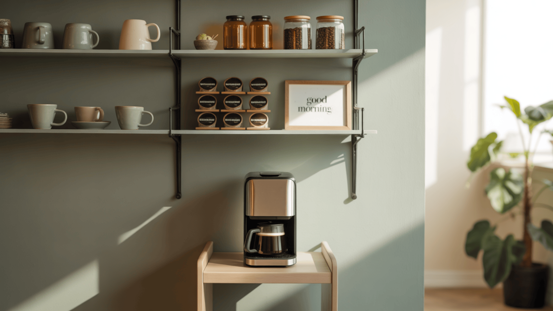 wall mounted coffee taable setup