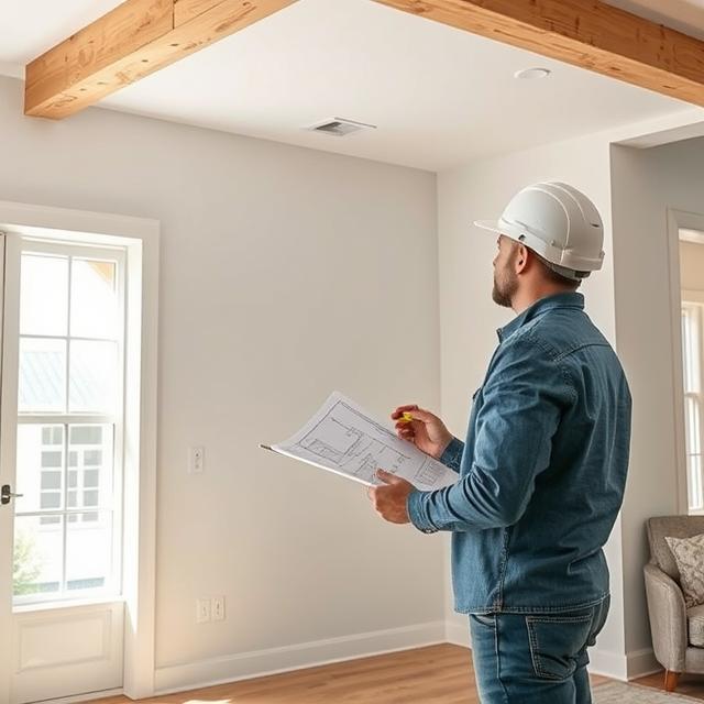 Modern open floor plan remodel with structural engineer overseeing steel beam installation, replacing a load-bearing wall.
