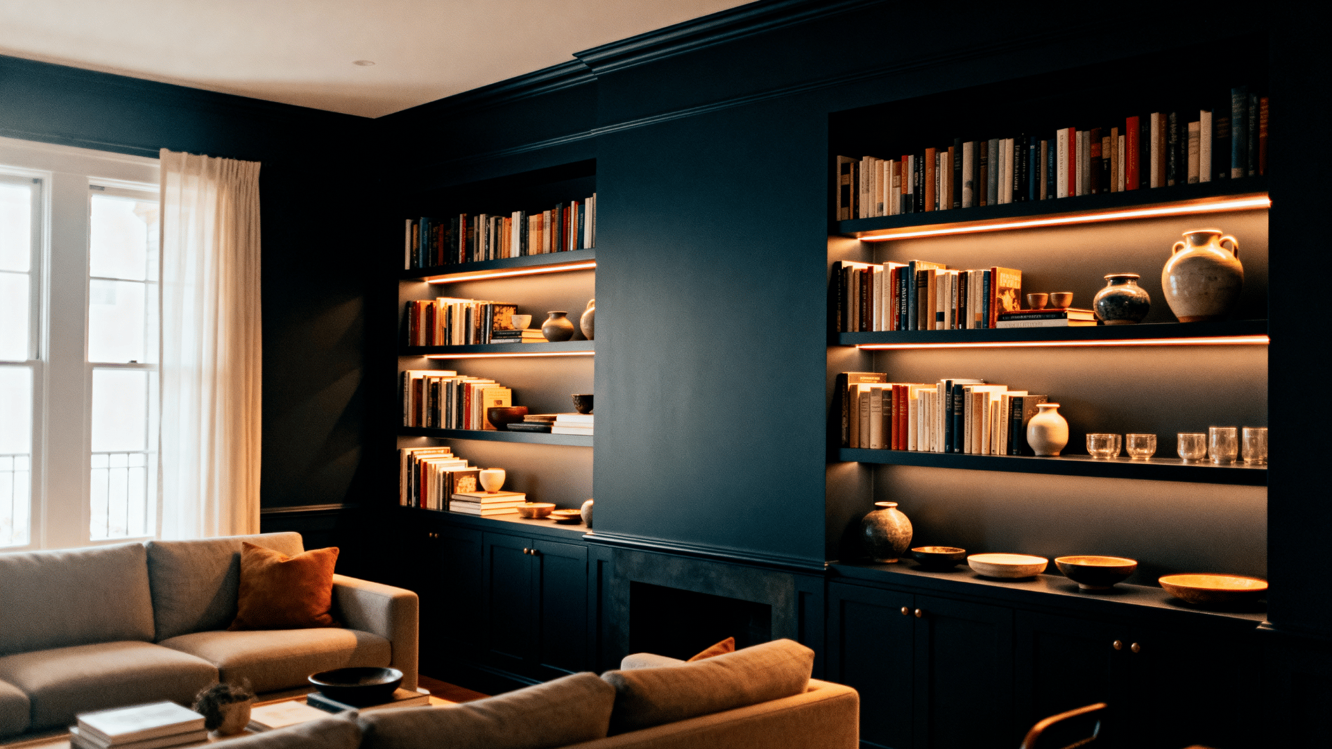 Dark Built In Shelves