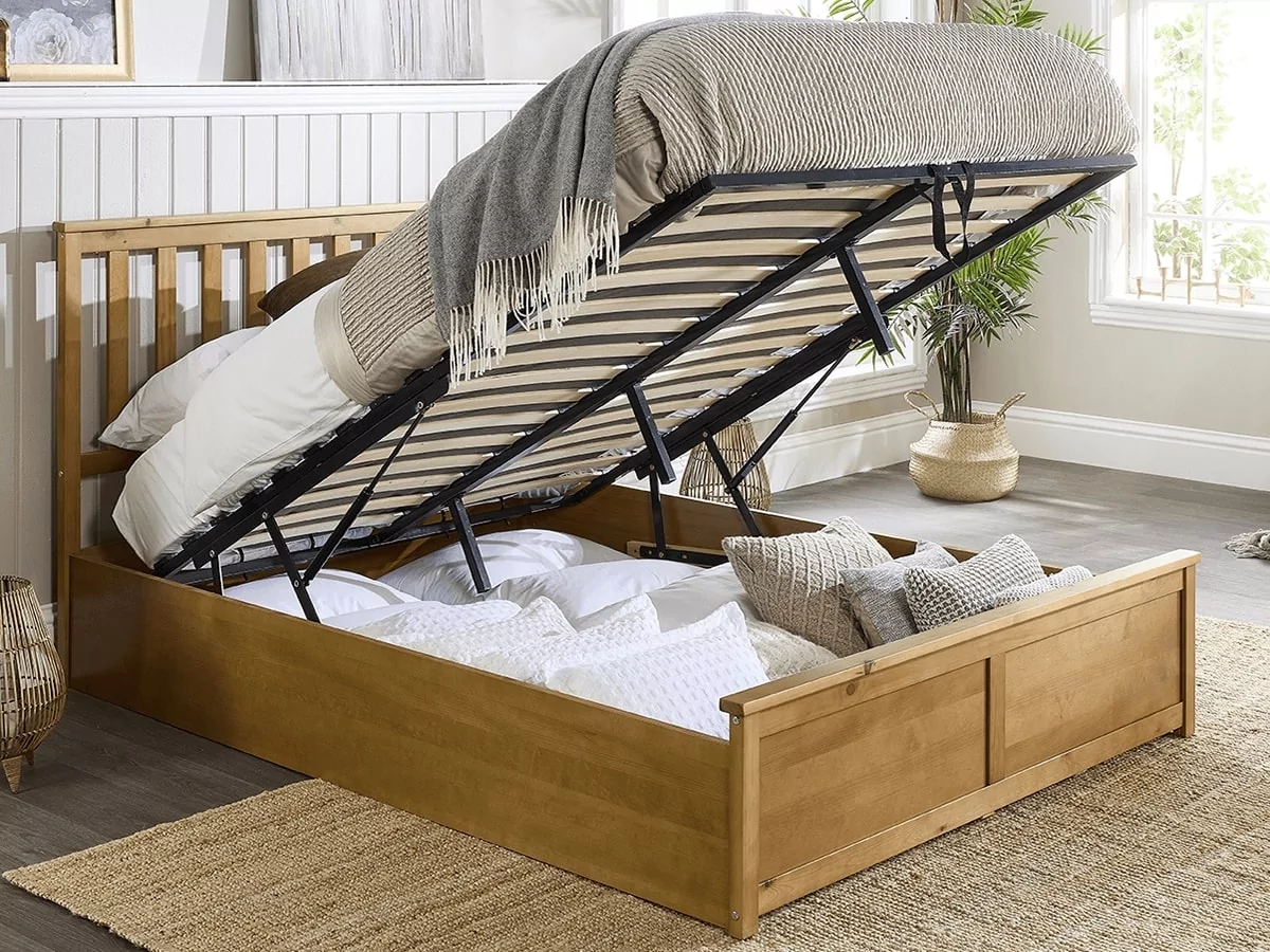 A bed with a bed frame

AI-generated content may be incorrect.