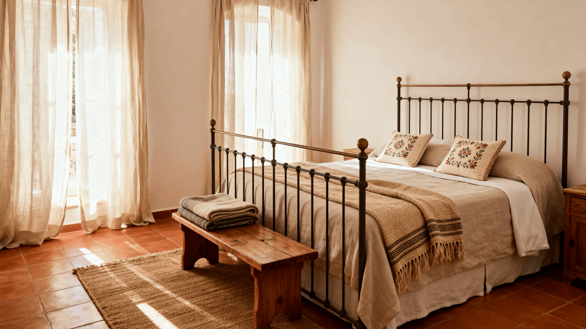 bedrooms with simple layouts and warm textiles