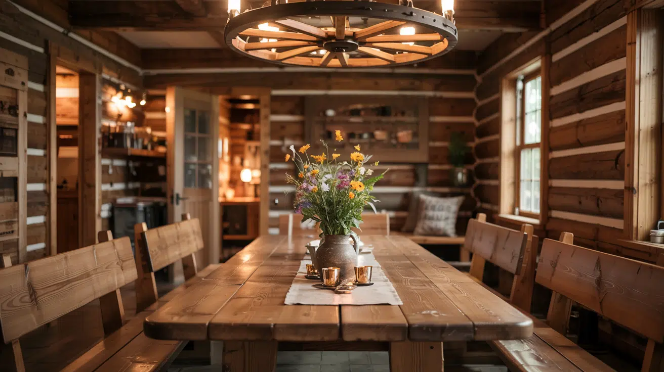 dining space with long communal table
