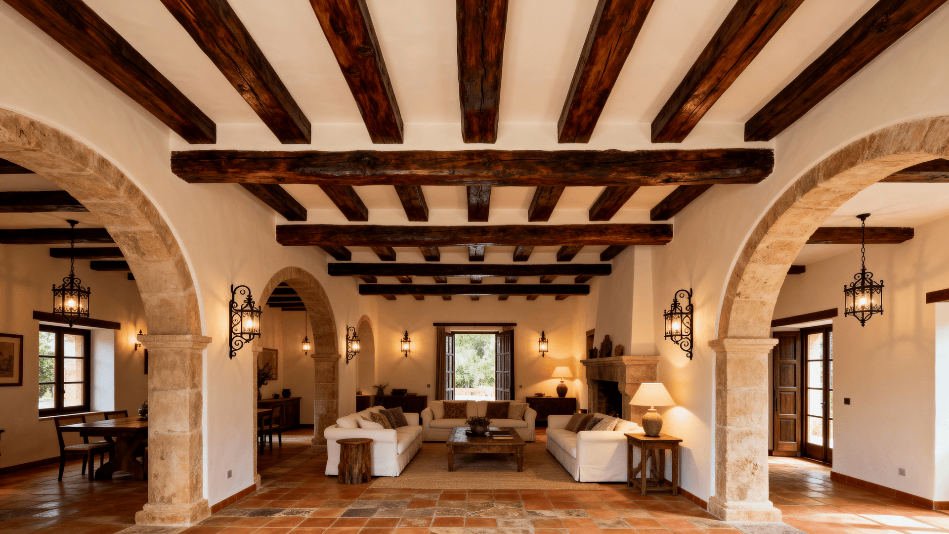 exposed wooden ceiling beams throughout the home