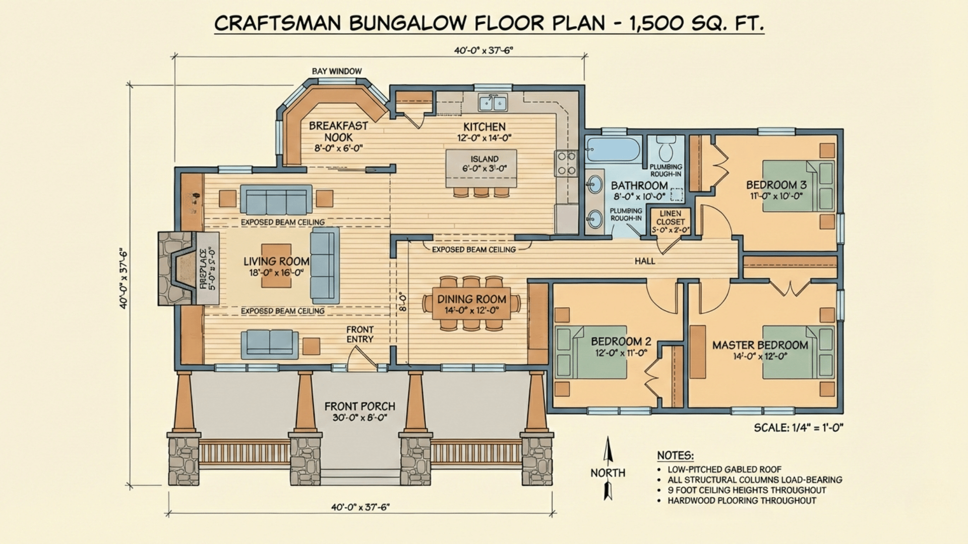 floor plans layouts and interior design of a craftsman bungalow