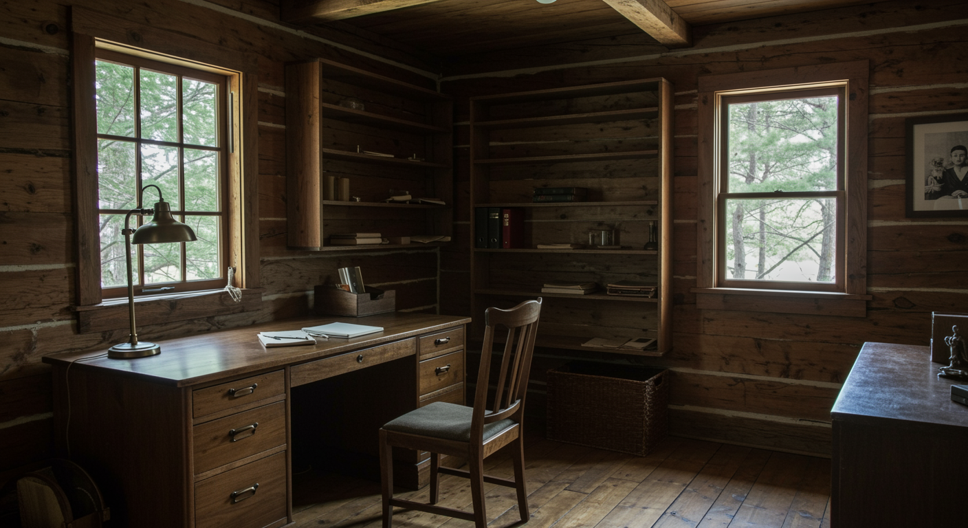home office with timber desk