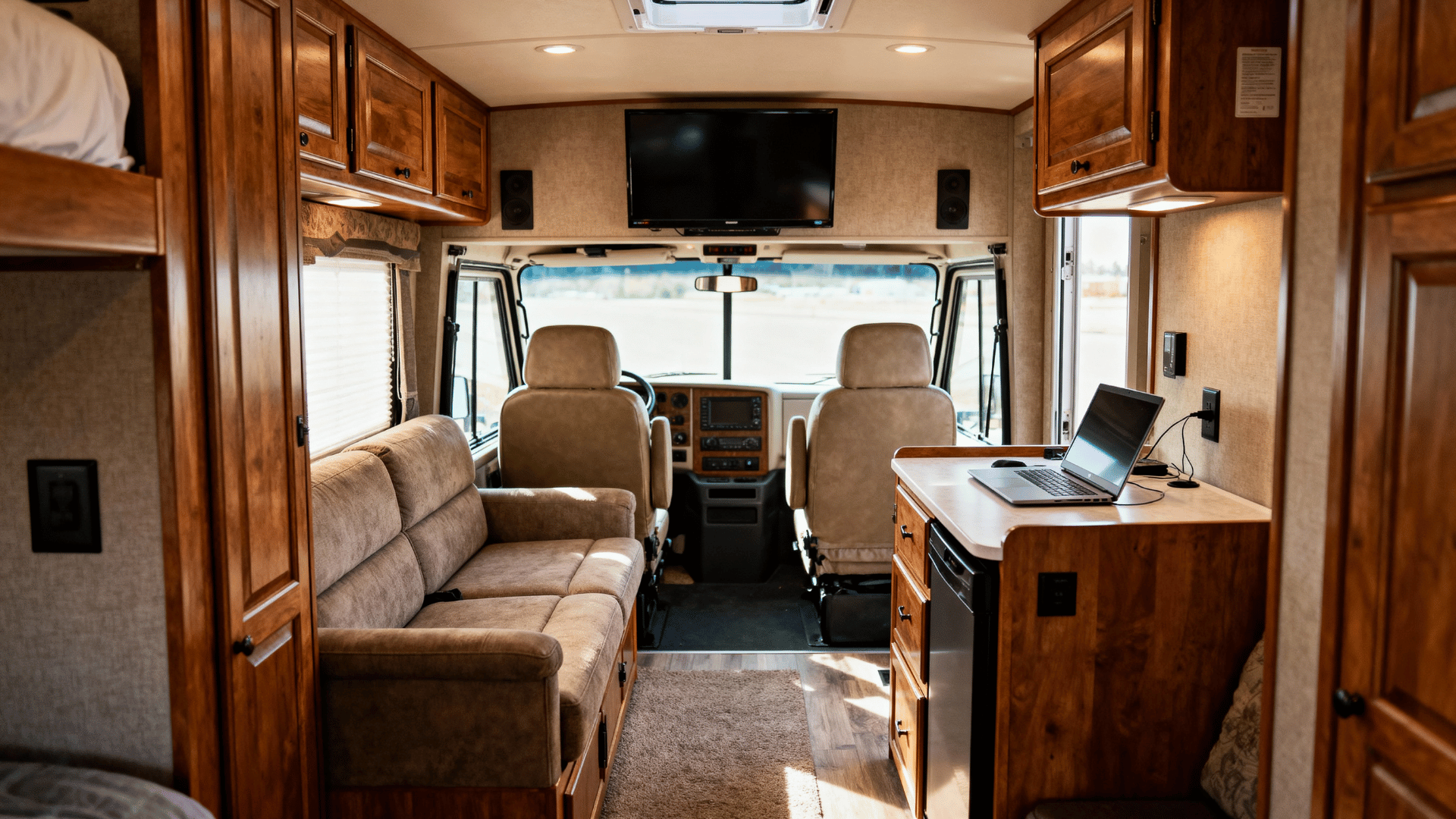 living area workspace and entertainment setup