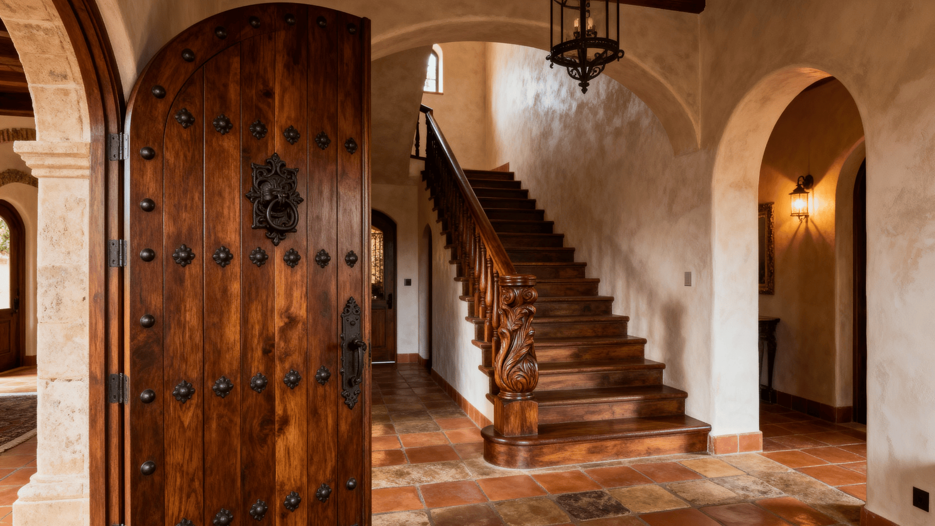natural wood doors and statement staircases