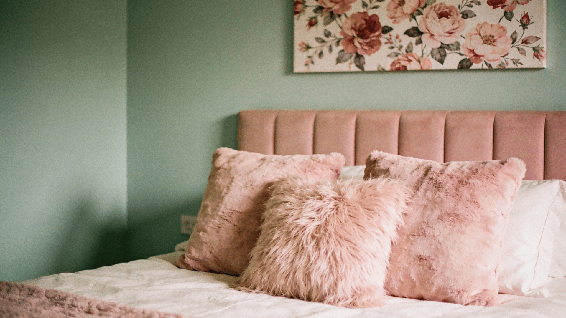 sage green and blush pink bedroom palette