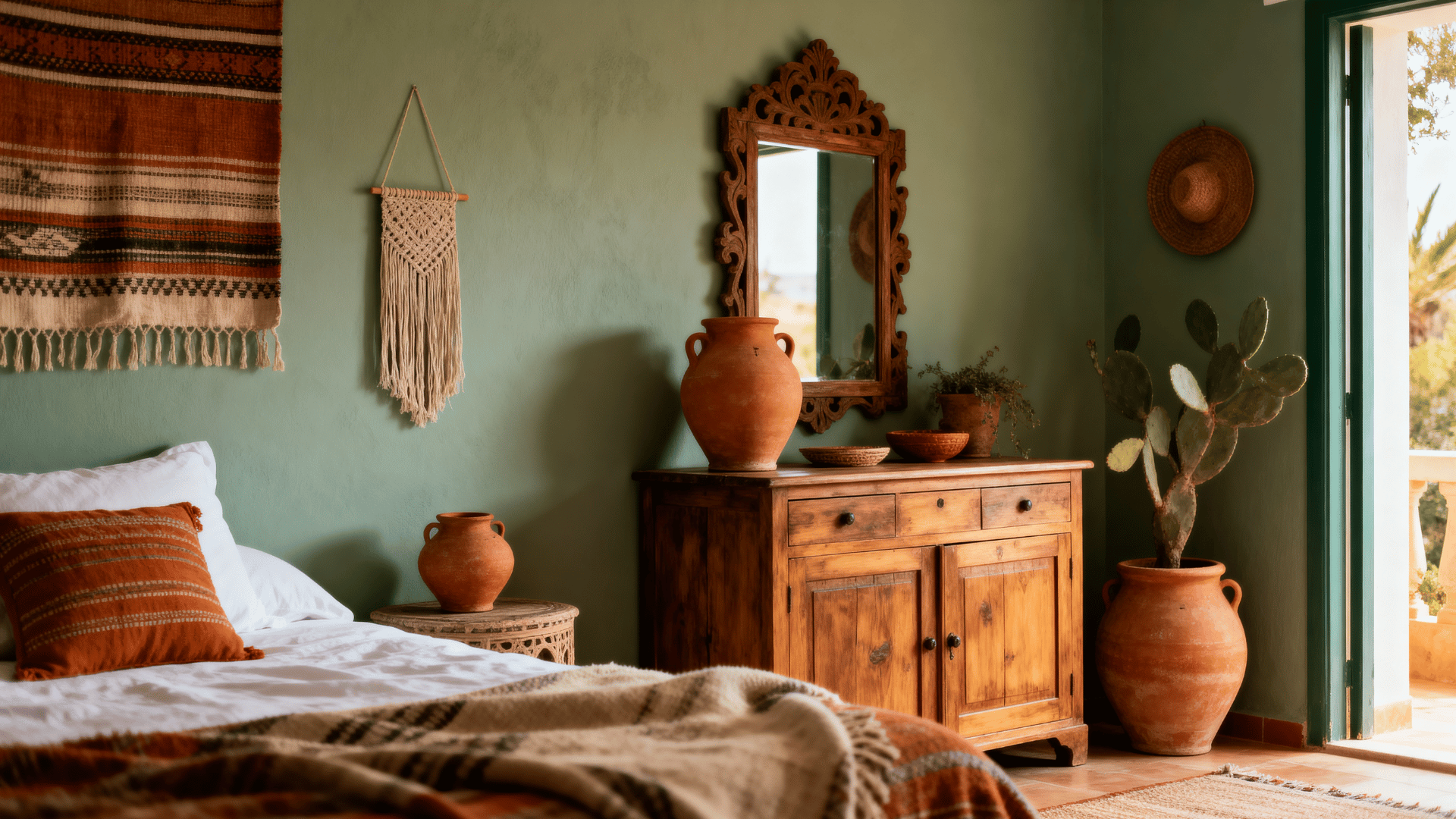 sage green and terracotta accent decor