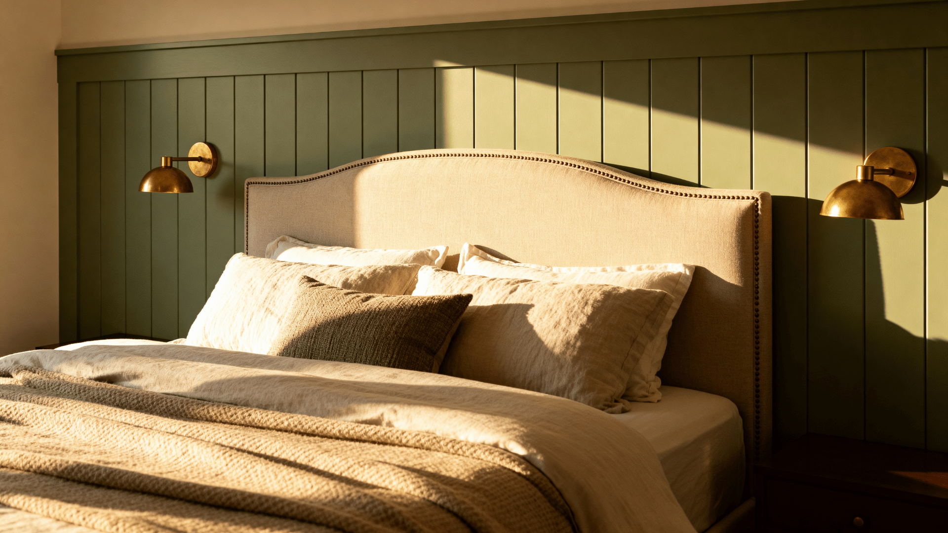 sage green board and batten feature wall