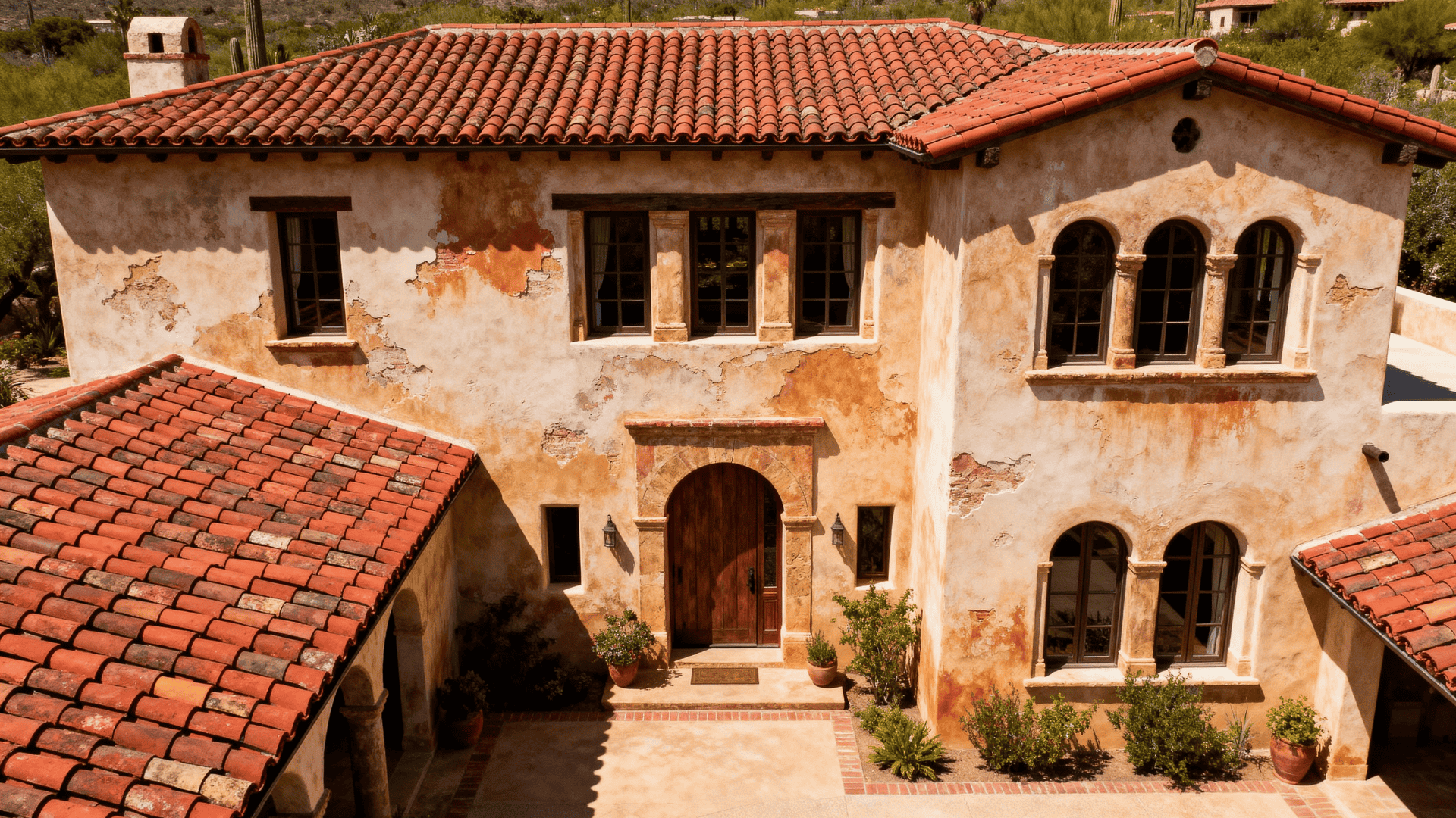 thick plaster walls with rustic finishes