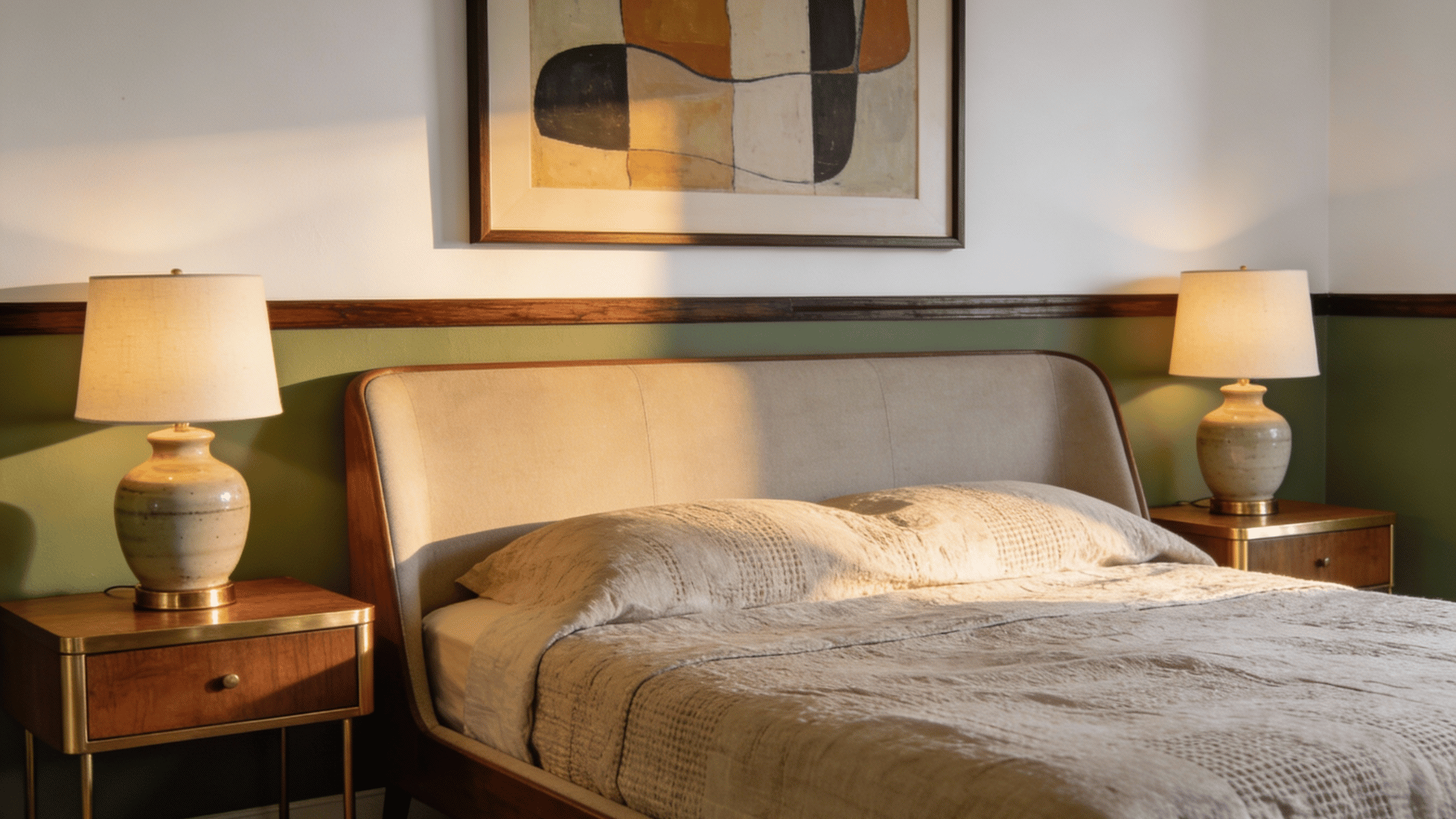 two tone walls with sage green on the lower half