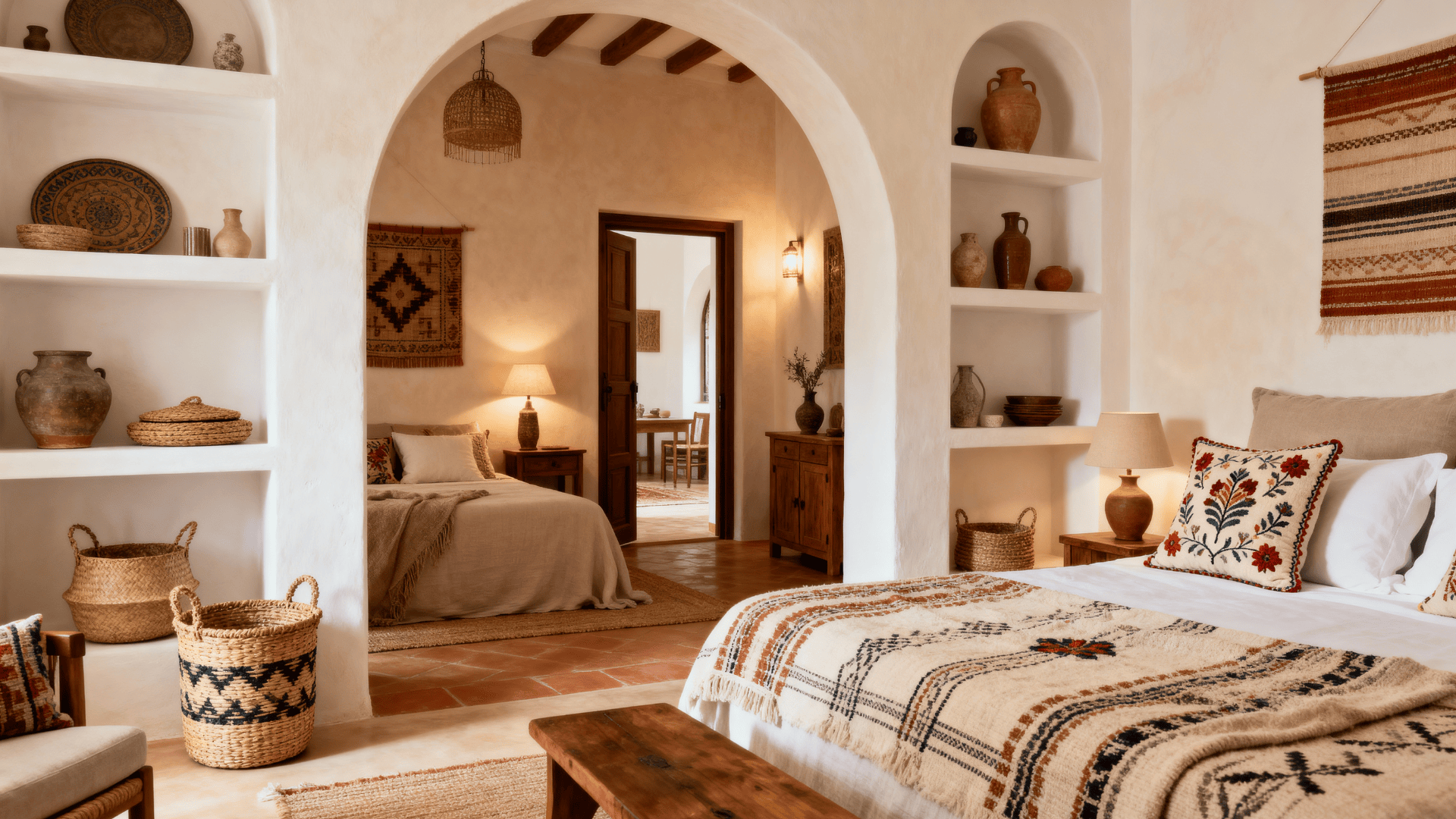 warm neutral interiors layered with handcrafted decor