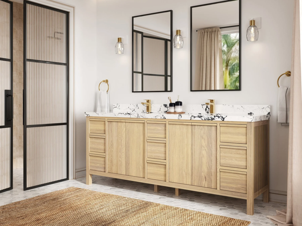 Willow Bath & Vanity “Elizabeth” 84-inch white-oak double vanity