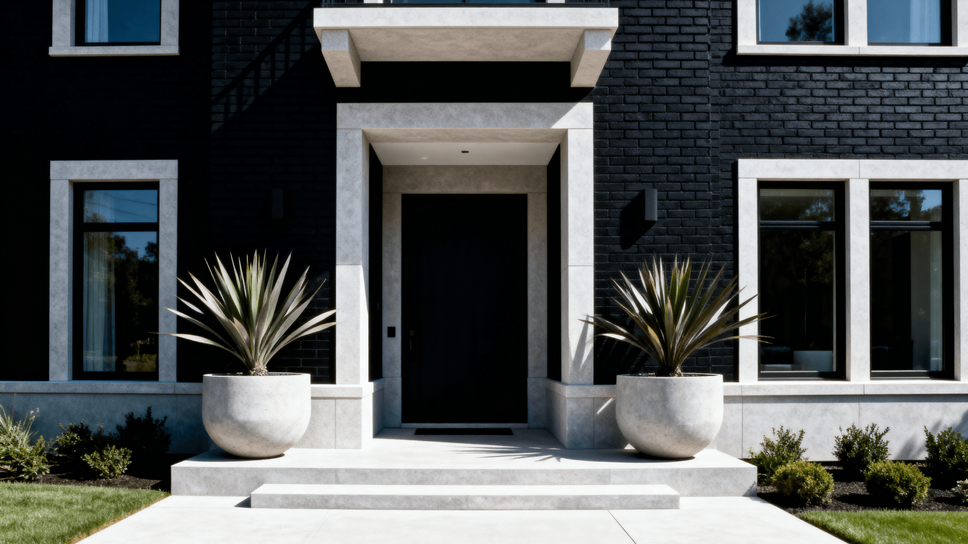 Black Brick with Limestone or Concrete Trim