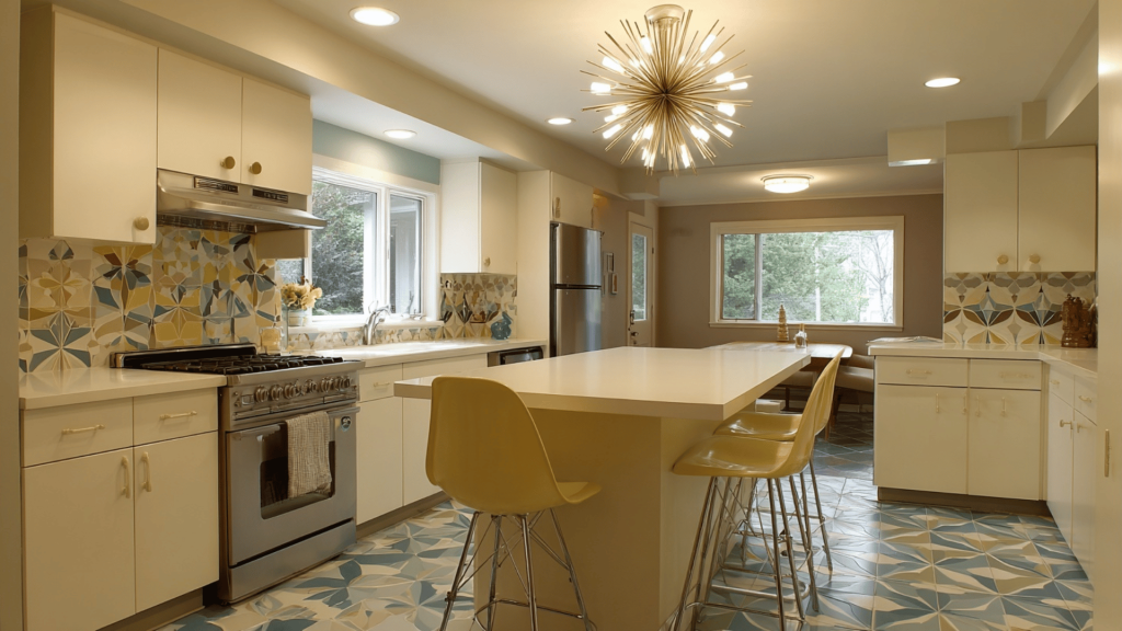 atomic pattern backsplash feature