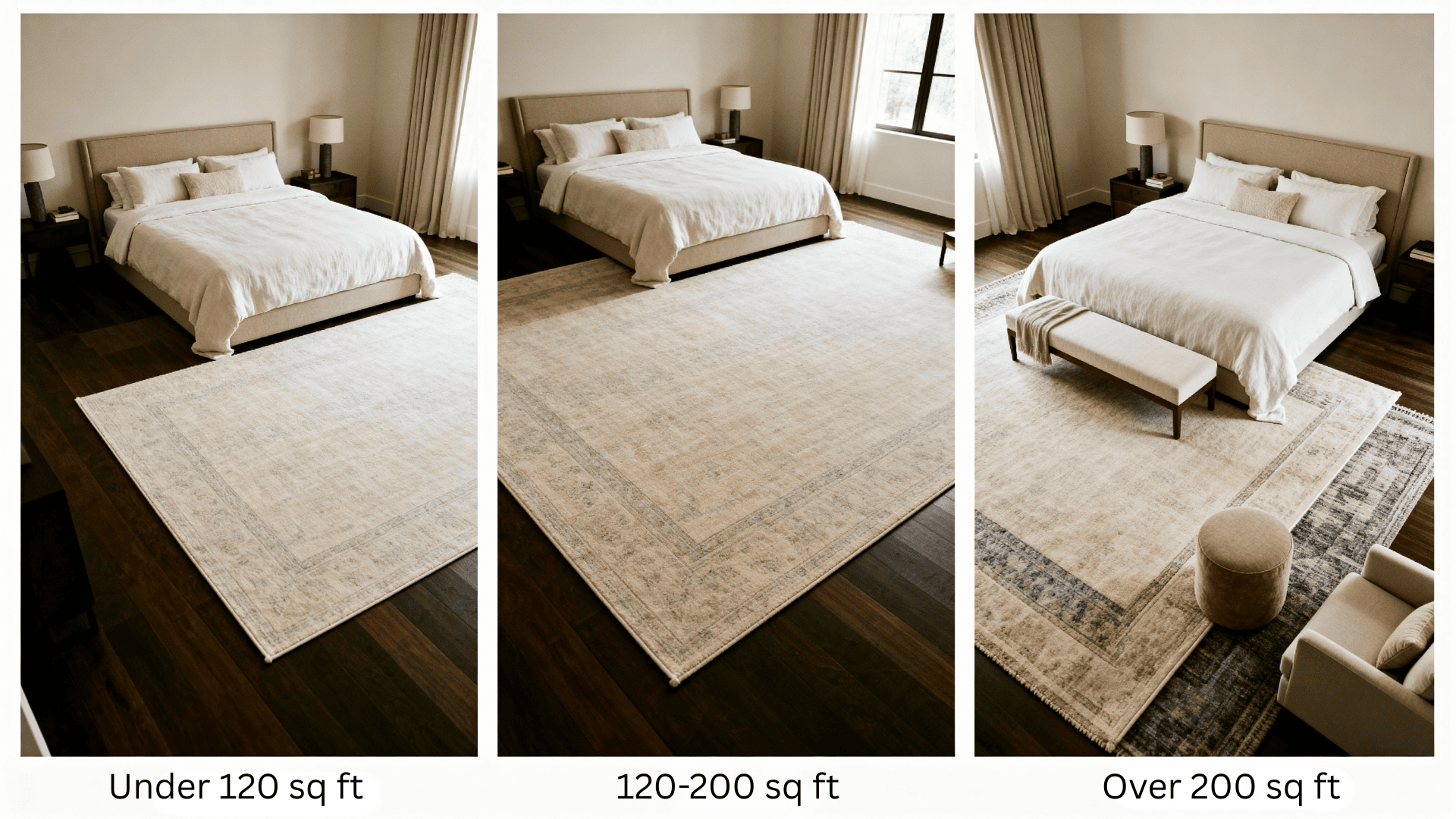 bedroom rug placement tips by room size
