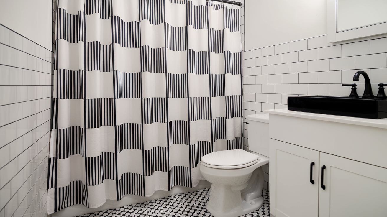 black and white shower curtain black and white bathroom