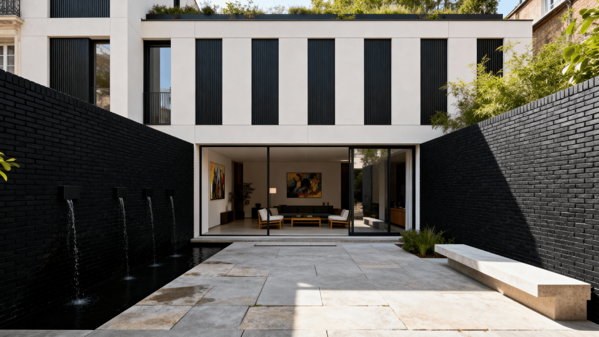 black brick courtyard walls