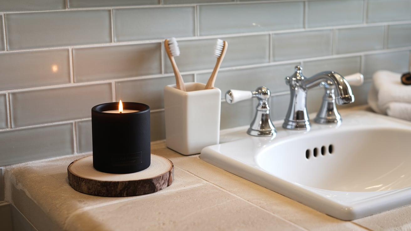 black candles bathroom decor black and white bathroom
