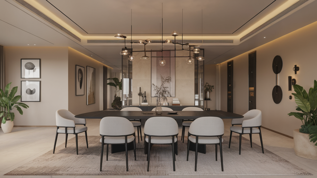 black dining table black interior