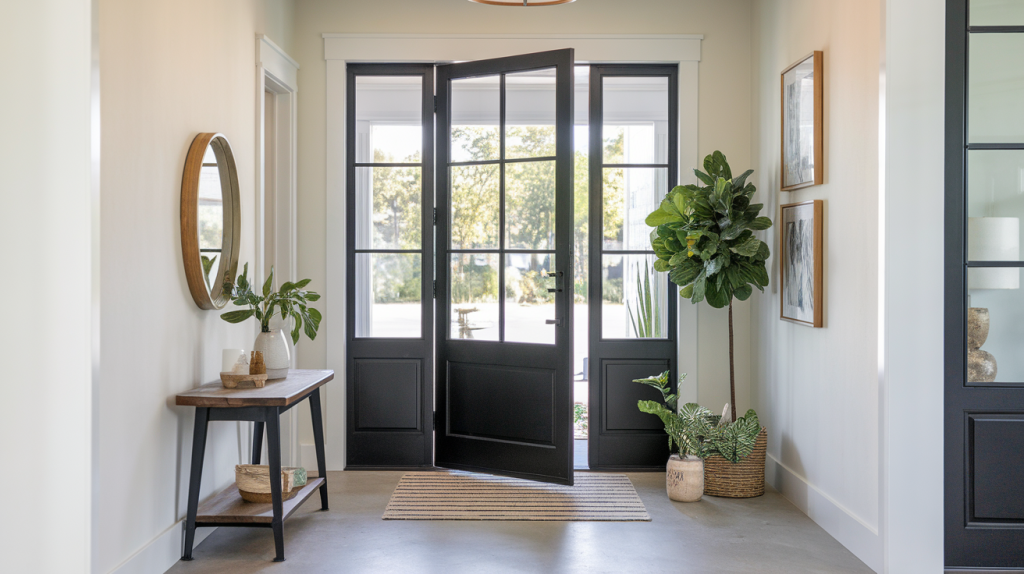 black front door entryway black interior