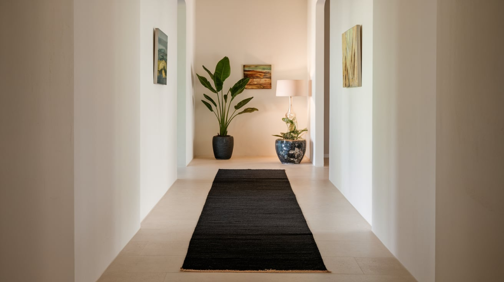 black runner rug hallway black interior